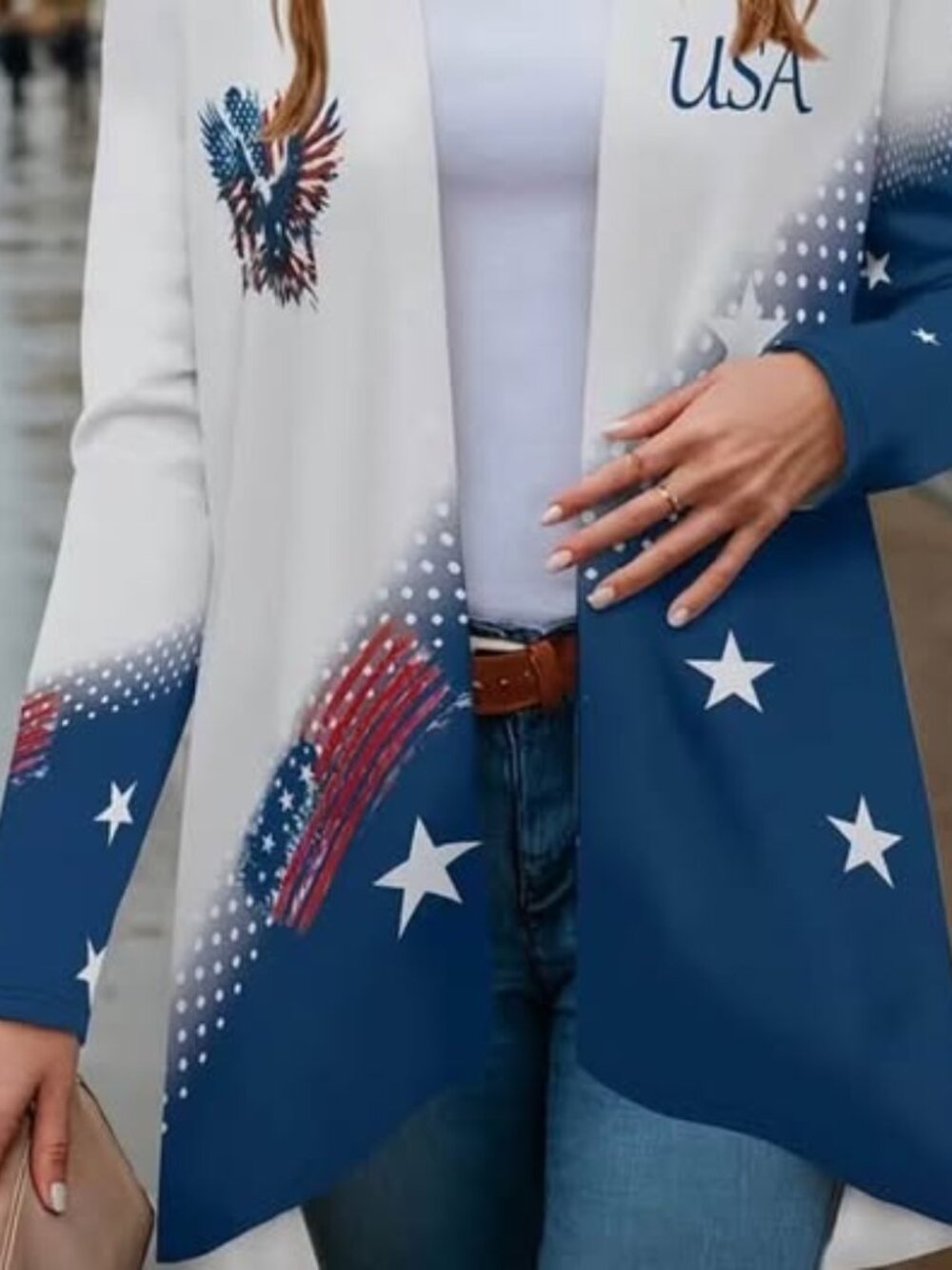 Ladies 2X Patriotic Open front Jacket Sweater